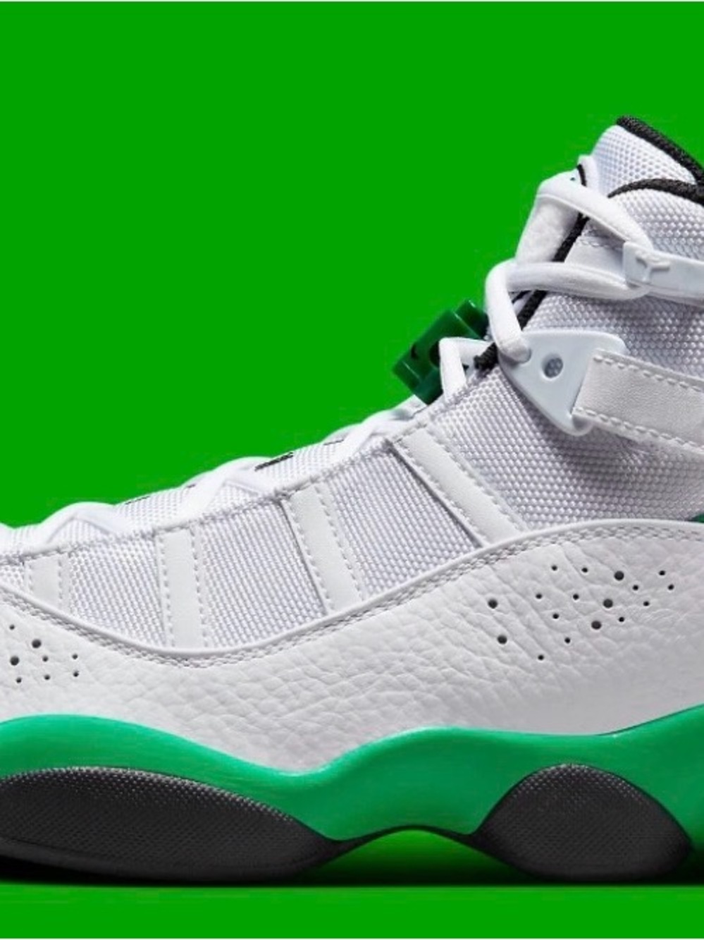 Jordan 6 Rings Basketball Shoes,White/Black/Lucky Green size 6,5